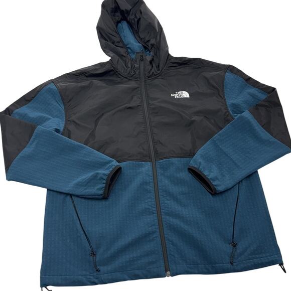 The North Face Jacket Mens Medium Blue Black Tekware Grid Hybrid Hooded Full Zip - Picture 1 of 8